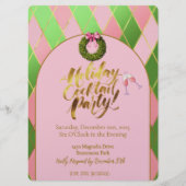 Elegant Pink & Green Argyle Holiday Cocktail Party 招待状 (正面)