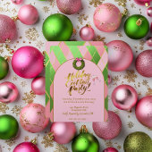 Elegant Pink & Green Argyle Holiday Cocktail Party 招待状