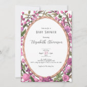 Elegant Pink Green Botanical Floral Baby Shower  招待状 (正面)