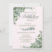 Elegant Pink Green Flower Women's 40th Birthday  招待状 (正面)