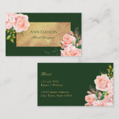 Elegant Pink Green Gold Floral Florist Roses 名刺 (正面/裏面)