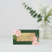 Elegant Pink Green Gold Floral Florist Roses 名刺 (スタンド正面)