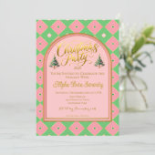 Elegant Pink & Green Harlequin Christmas Party  招待状 (スタンド正面)