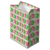 Elegant Pink & Green Rose Gift Bag ミディアムペーパーバッグ (正面アングル)