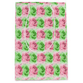 Elegant Pink & Green Rose Gift Bag ミディアムペーパーバッグ (正面)