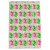 Elegant Pink & Green Rose Gift Bag ミディアムペーパーバッグ (裏面)