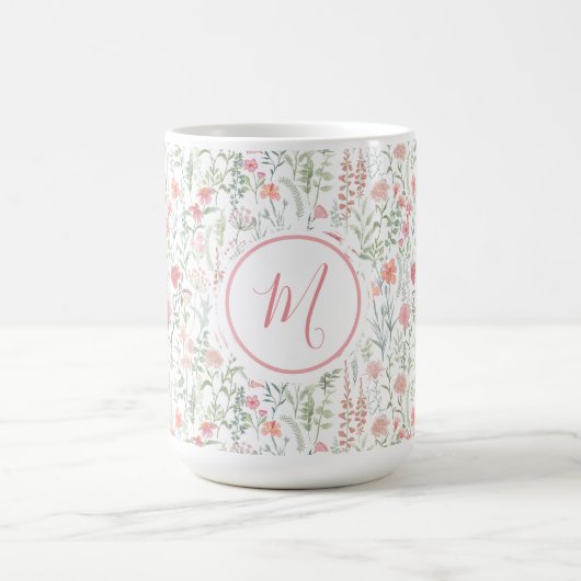 Elegant Pink Green Wildflower Preppy Personalised コーヒーマグカップ (中央)