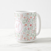 Elegant Pink Green Wildflower Preppy Personalised コーヒーマグカップ (正面右)