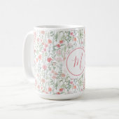 Elegant Pink Green Wildflower Preppy Personalised コーヒーマグカップ (正面左)