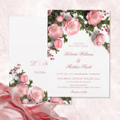 Elegant Pink Greenery 3D Roses Wedding 招待状