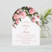Elegant Pink Greenery 3D Roses Wedding 招待状 (スタンド正面)