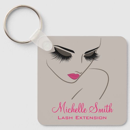 Elegant Pink Grey Lash Extension Beauty Salon QR キーホルダー (正面)