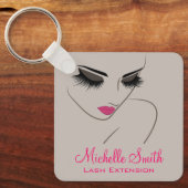 Elegant Pink Grey Lash Extension Beauty Salon QR キーホルダー (正面)