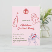 Elegant Pink Hand Drawn Christmas Cocktail Party 招待状 (スタンド正面)