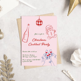Elegant Pink Hand Drawn Christmas Cocktail Party 招待状