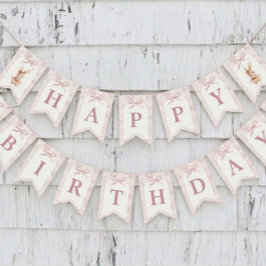 Elegant Pink Happy Birthday Banner Party Decor バンティングフラッグ