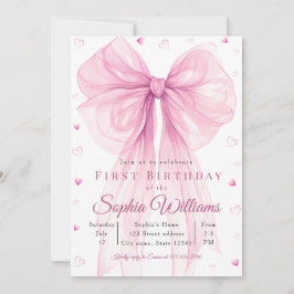 Elegant Pink Heart Bow Baby Shower Invitation 招待状