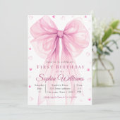 Elegant Pink Heart Bow Baby Shower Invitation 招待状 (スタンド正面)