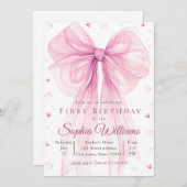 Elegant Pink Heart Bow Baby Shower Invitation 招待状 (正面/裏面)