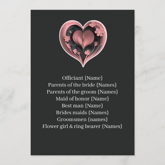 Elegant Pink Heart Floral Wedding Ceremony Program プログラム (正面)