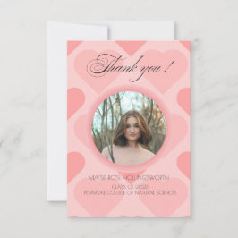 Elegant pink hearts graduation thank you  サンキューカード