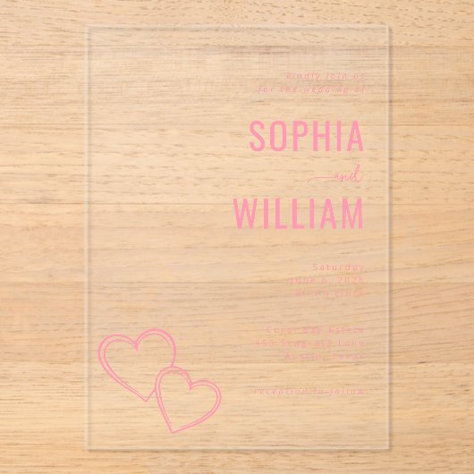 Elegant Pink Hearts Wedding Invitation アクリル招待状 (正面)