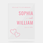 Elegant Pink Hearts Wedding Sign アクリルサイン (正面)