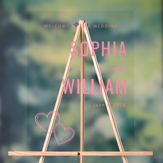 Elegant Pink Hearts Wedding Sign アクリルサイン (ニュートラル)