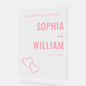 Elegant Pink Hearts Wedding Sign アクリルサイン (傾斜)