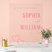 Elegant Pink Hearts Wedding Sign アクリルサイン (ウェディング)