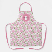 Elegant Pink Hydragea Flowers Pattern Monogram エプロン (正面)