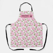 Elegant Pink Hydragea Flowers Pattern Monogram エプロン (正面)