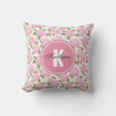 Elegant Pink Hydragea Flowers Pattern Monogram クッション (正面)