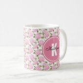 Elegant Pink Hydragea Flowers Pattern Monogram コーヒーマグカップ (正面右)