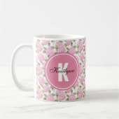Elegant Pink Hydragea Flowers Pattern Monogram コーヒーマグカップ (左)