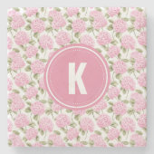 Elegant Pink Hydragea Flowers Pattern Monogram ストーンコースター (正面)