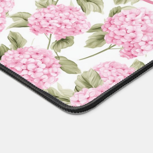 Elegant Pink Hydragea Flowers Pattern Monogram デスクマット (コーナー)