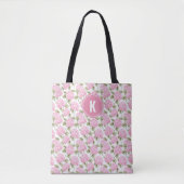 Elegant Pink Hydragea Flowers Pattern Monogram トートバッグ (正面)