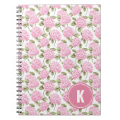 Elegant Pink Hydragea Flowers Pattern Monogram ノートブック (正面)
