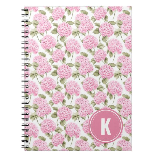 Elegant Pink Hydragea Flowers Pattern Monogram ノートブック (正面)