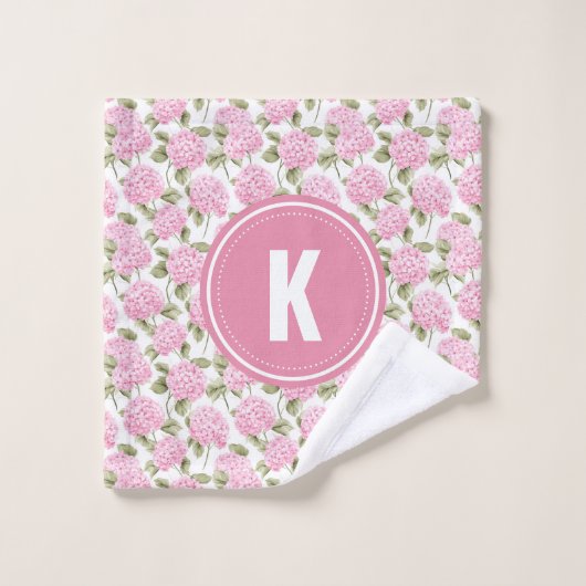 Elegant Pink Hydragea Flowers Pattern Monogram バスタオルセット (ウォッシュタオル)