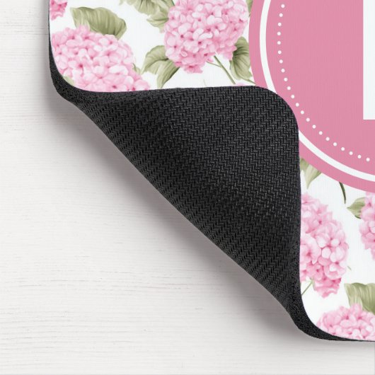 Elegant Pink Hydragea Flowers Pattern Monogram マウスパッド (コーナー)