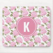 Elegant Pink Hydragea Flowers Pattern Monogram マウスパッド (正面)