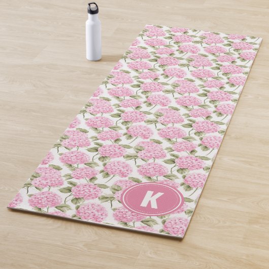 Elegant Pink Hydragea Flowers Pattern Monogram ヨガマット (インサイチュ)
