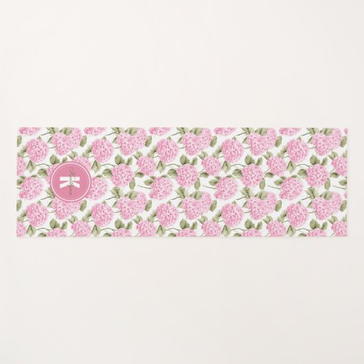 Elegant Pink Hydragea Flowers Pattern Monogram ヨガマット (正面(横))