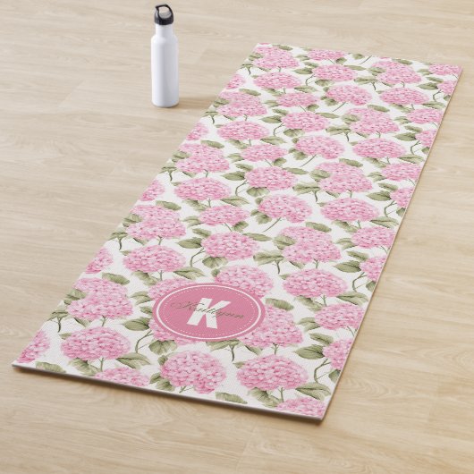 Elegant Pink Hydragea Flowers Pattern Monogram ヨガマット (インサイチュ)