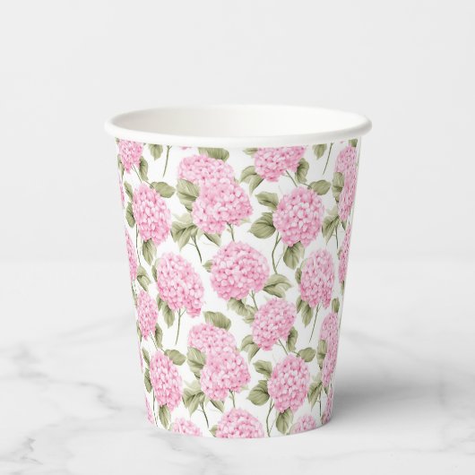 Elegant Pink Hydragea Flowers Pattern Monogram 紙コップ (裏面)