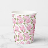 Elegant Pink Hydragea Flowers Pattern Monogram 紙コップ (右)