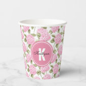Elegant Pink Hydragea Flowers Pattern Monogram 紙コップ (正面)