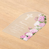 Elegant Pink Hydrangea Arch Baptism アクリル招待状 (レイダウン)